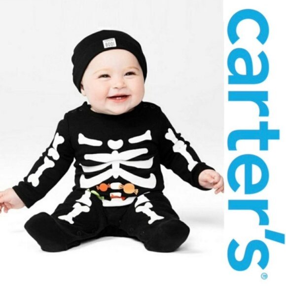 Carter's Just One You | Black Skeleton Halloween Sleep N' Play | Size 3 Months - Picture 2 of 10